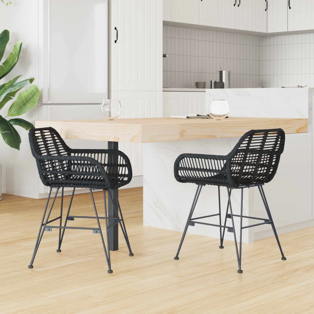 Jedálenská stolička 2 pcs Čierna 55 x 50 x 74 cm Ratan a železo