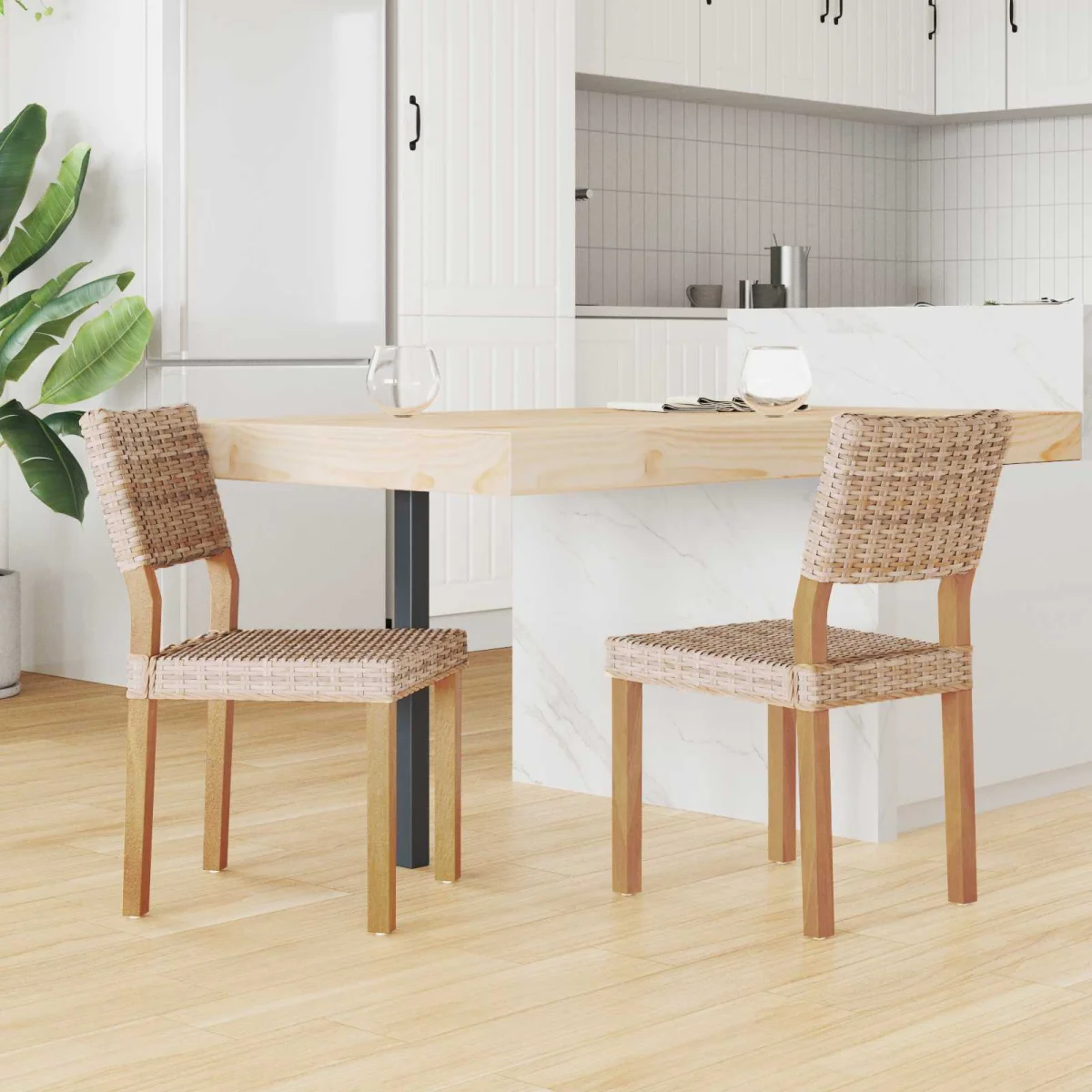 Jedálenská stolička 2 pcs Prírodná 46 x 55 x 84 cm Kubu ratan