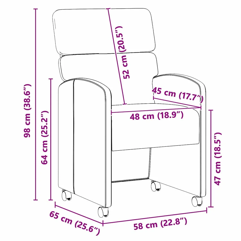 Jedálenské stoličky na kolieskach 2 pcs Biela 58 x 65 x 98 cm