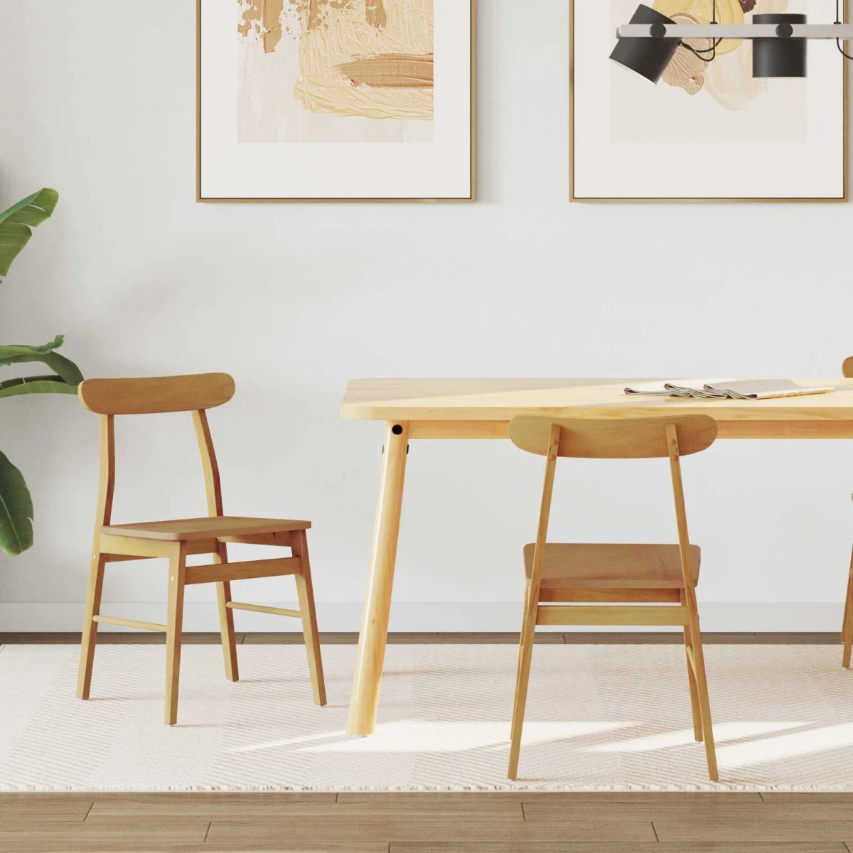 Jedálenská stolička 2 pcs Prírodná Masívne kaučukové drevo