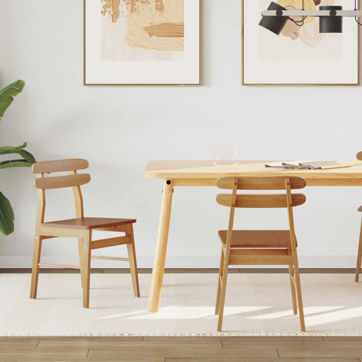 Jedálenská stolička 2 pcs Prírodná Masívne kaučukové drevo