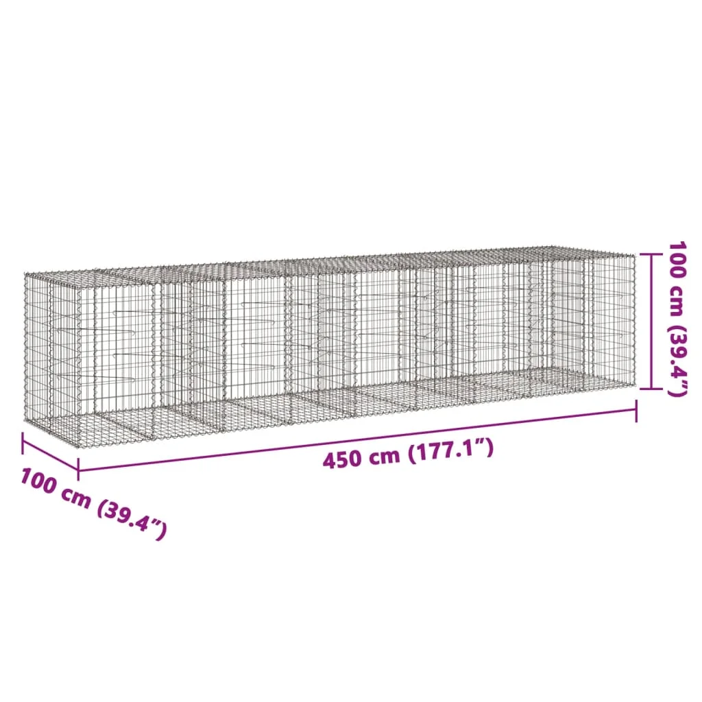 Gabiónový kôš s krytom 450x100x100 cm pozinkované železo