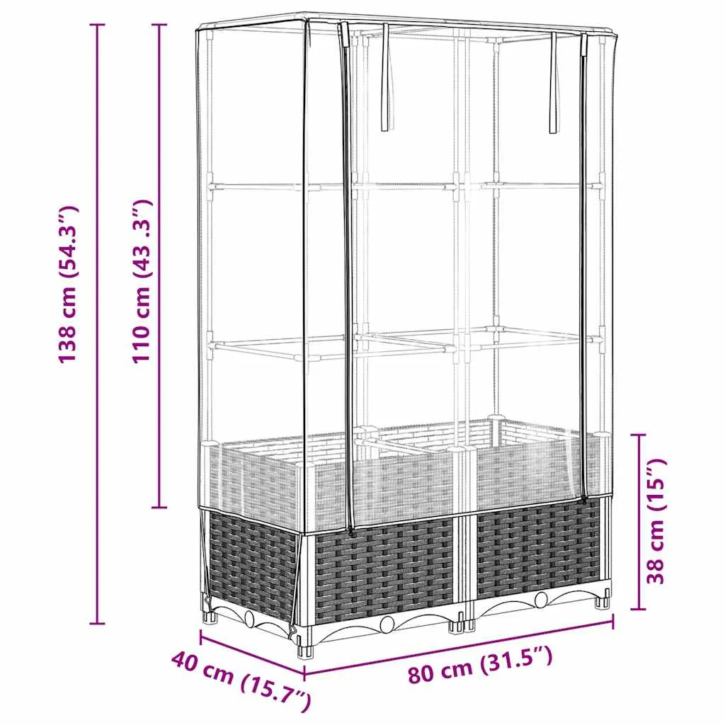Záhon s krytom na skleník ratanový vzhľad 80x40x138 cm