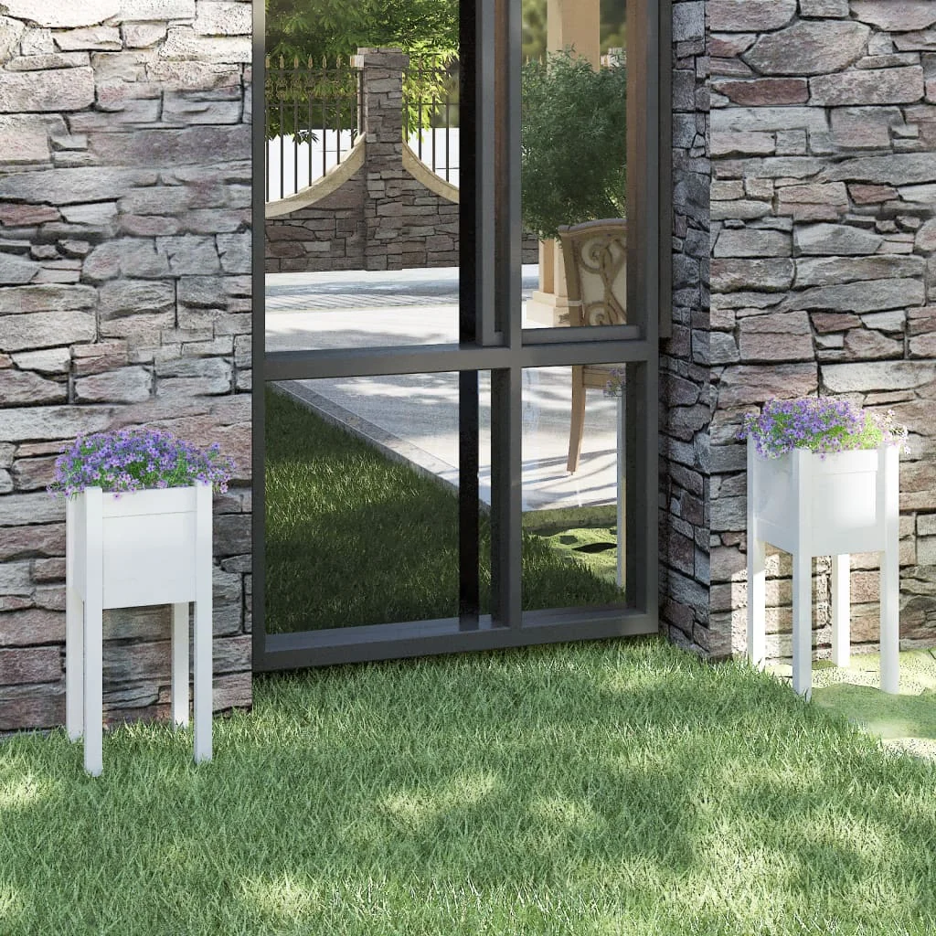 Záhradné kvetináče 2 ks biele 31x31x70 cm borovicový masív