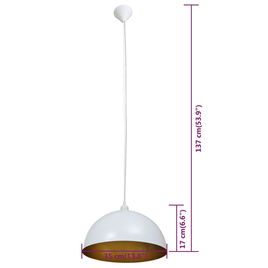 Stropná lampa 2 ks, nastaviteľná výška, pologuľa, biela 