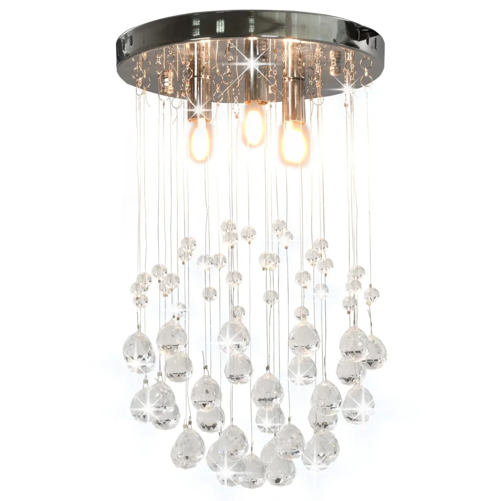 Stropná lampa s kryštálovými korálkami strieborná okrúhla 3 x G9 žiarovky