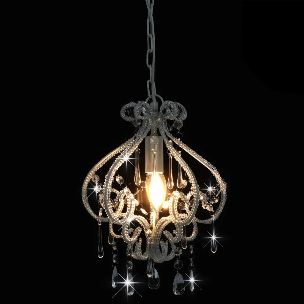 Stropná lampa s krištálikmi, biela, okrúhla E14