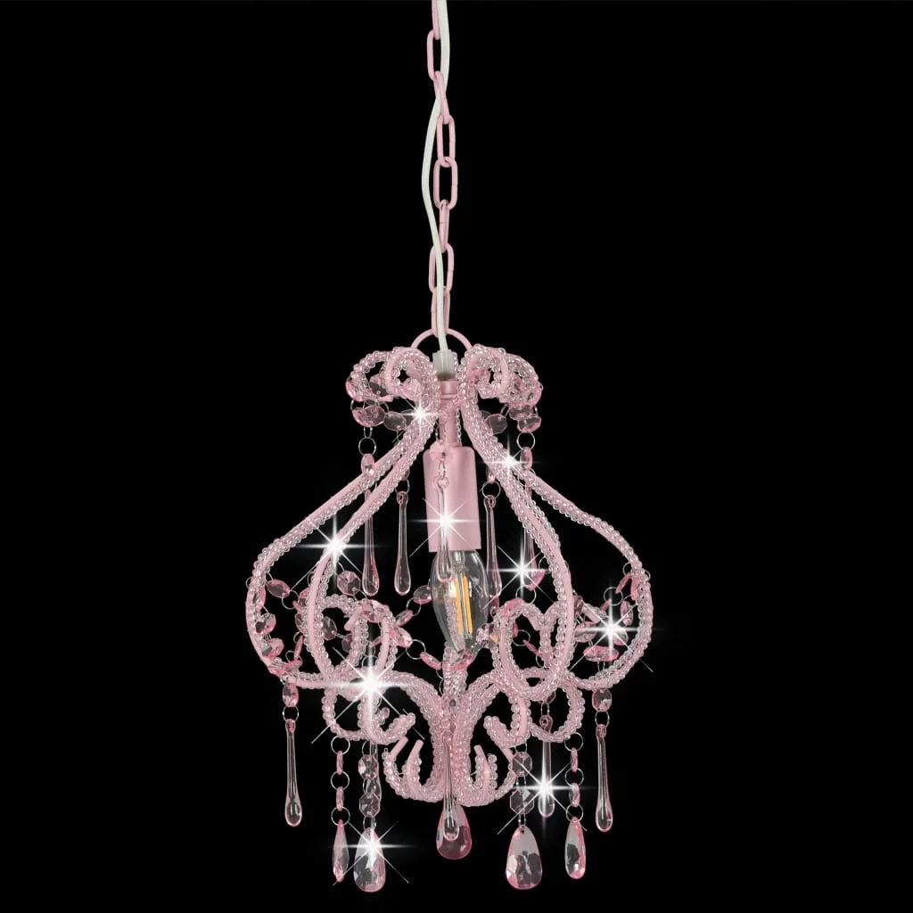 Stropná lampa s krištálikmi, ružová, okrúhla E14