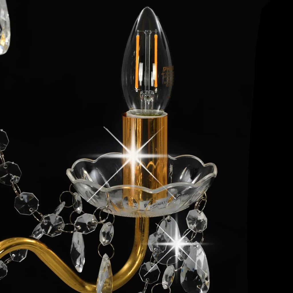 Luster s krištálikmi, zlatý, okrúhly 3 x E14