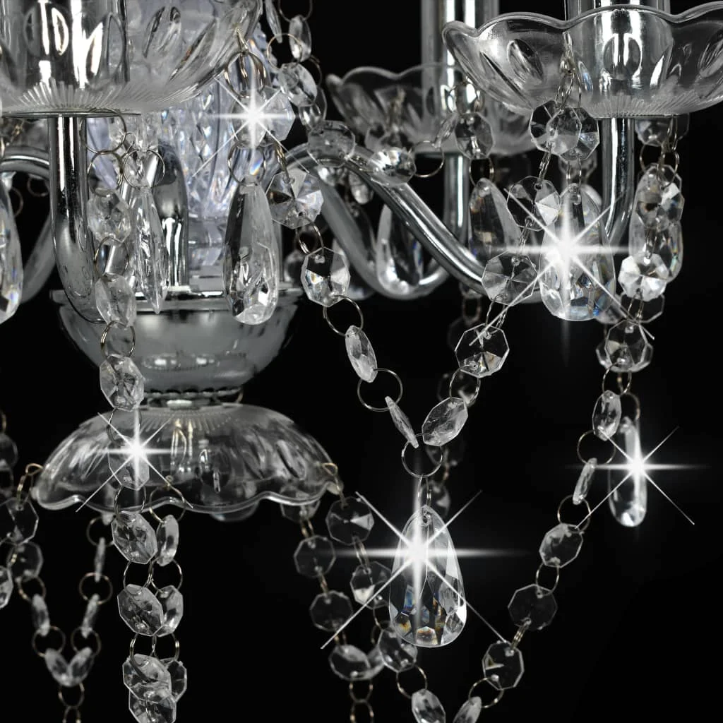 Luster s krištálikmi, strieborný, okrúhly 5 x E14