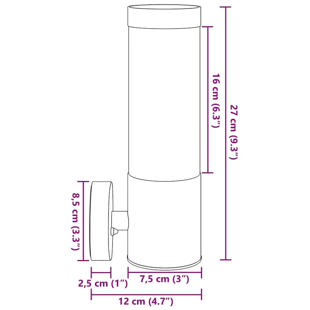 Vonkajšie nástenné svetlá 2 pcs Čierna 12 x 7.5 x 27 cm