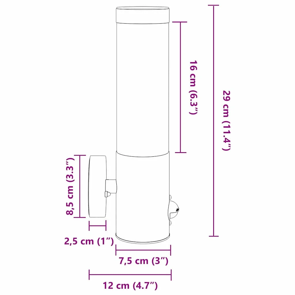Exteriérové nástenné svietidlo 2 pcs Čierna 12 x 8,5 x 29 cm