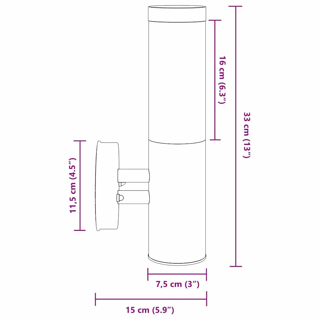 Exteriérové nástenné svietidlo Čierna 15 x 7,5 x 33 cm