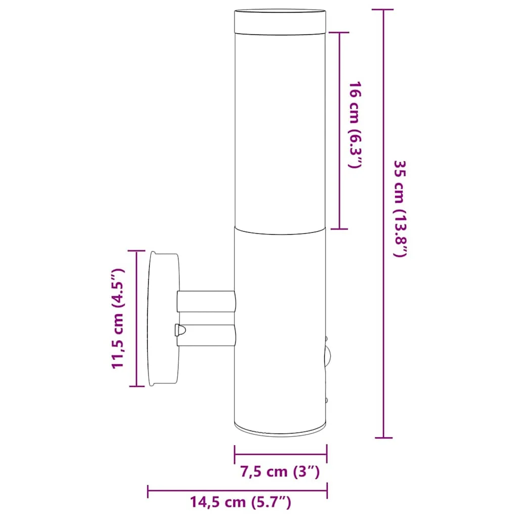 Exteriérové nástenné svietidlo Čierna 15 x 7,5 x 33 cm