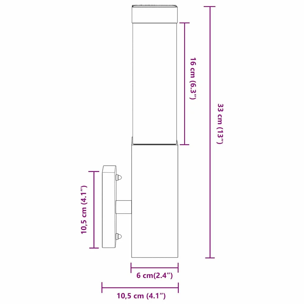 Exteriérové nástenné svietidlo Čierna 10,5 x 6 x 33 cm