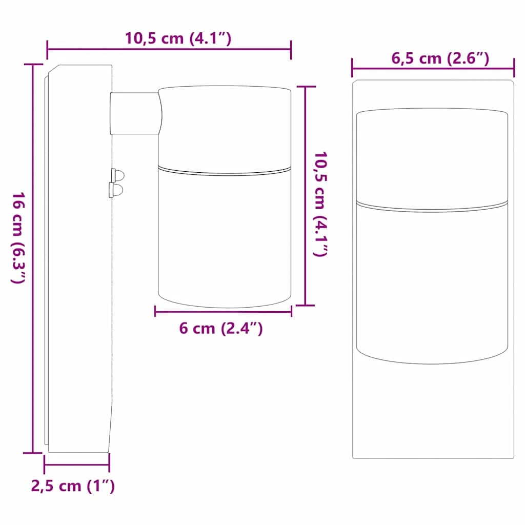 Exteriérové nástenné svietidlo Čierna 6,5 x 10,5 x 16 cm