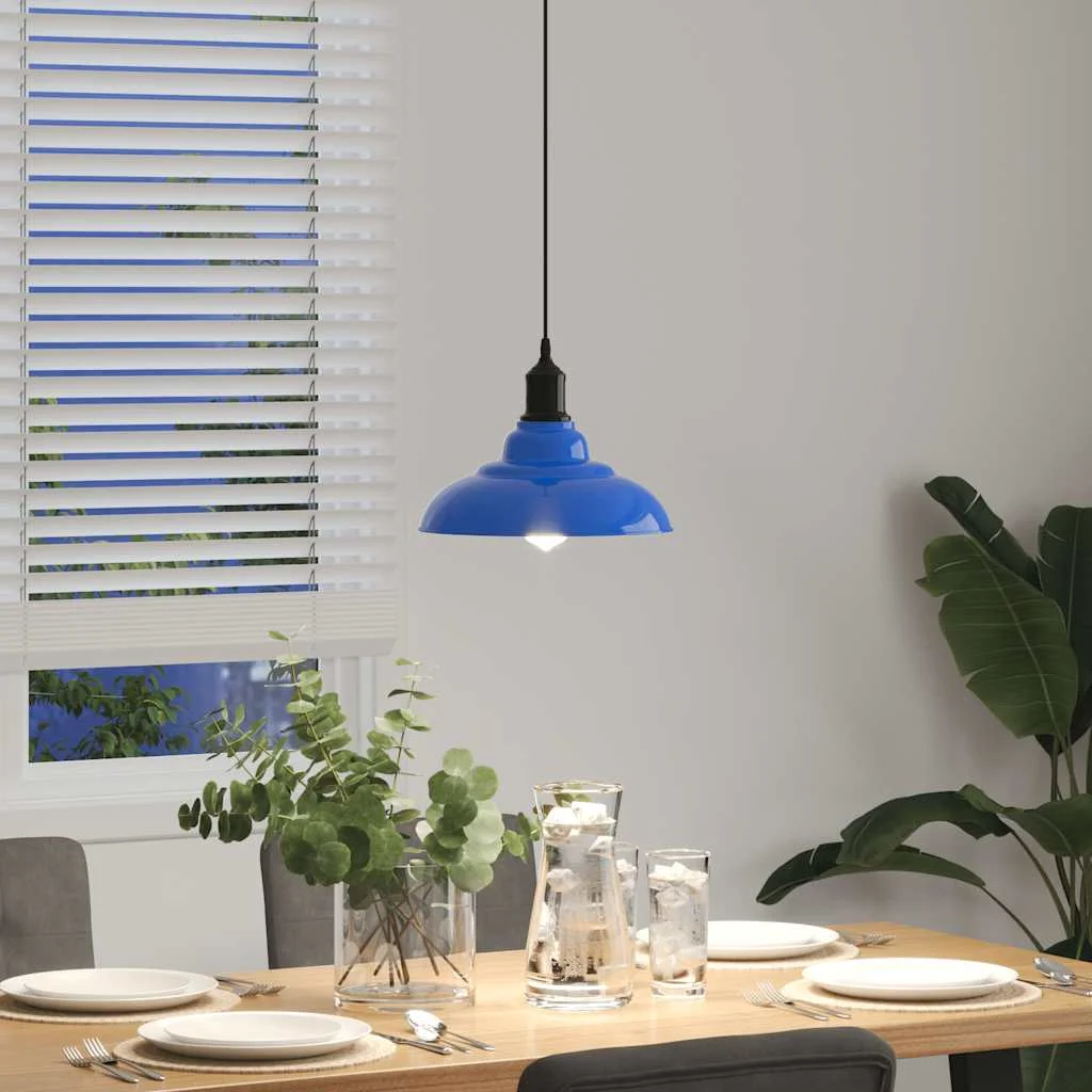 Závesná lampa výškovo nastaviteľná E27 lesk tmavomodrá Ø 31 cm