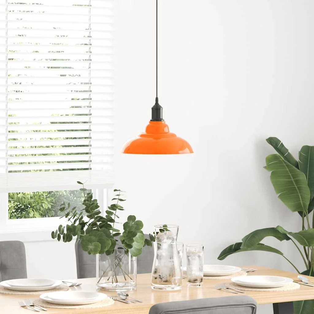Závesná lampa výškovo nastaviteľná E27 lesk oranžová Ø 31cm kov