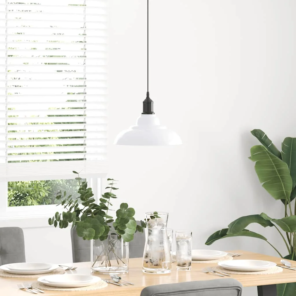 Závesná lampa výškovo nastaviteľná E27 lesk biela Ø 31 cm kov