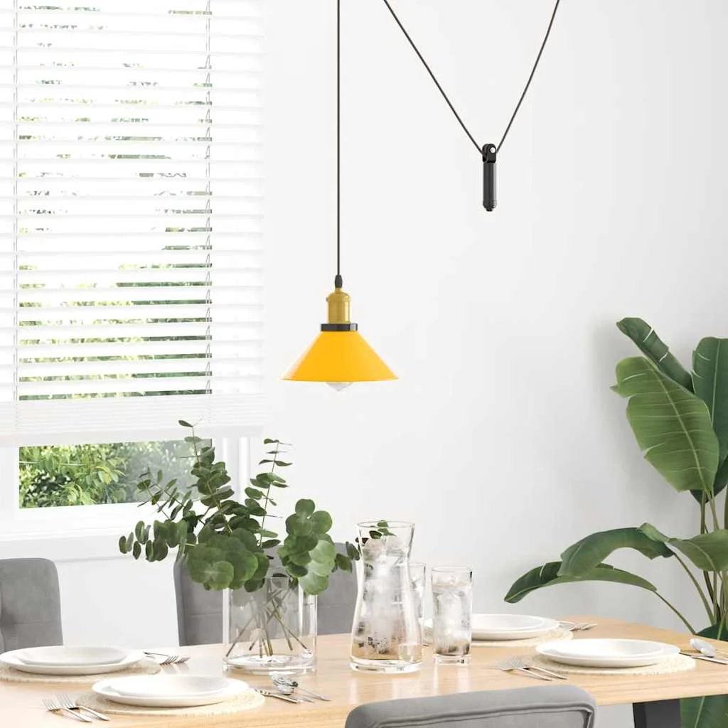 Závesná lampa výškovo nastaviteľná E27 lesk žltá Ø 22 cm kov