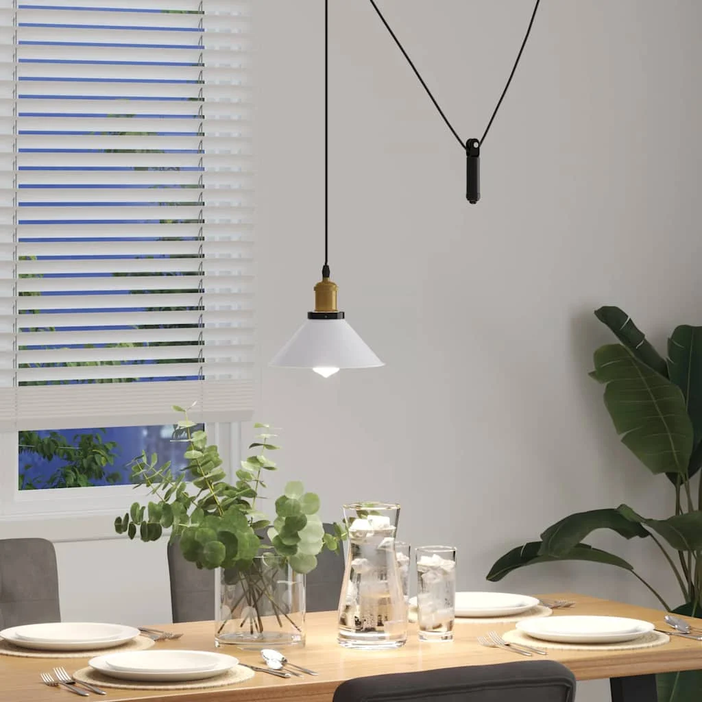 Závesná lampa výškovo nastaviteľná E27 lesk biela Ø 22 cm kov