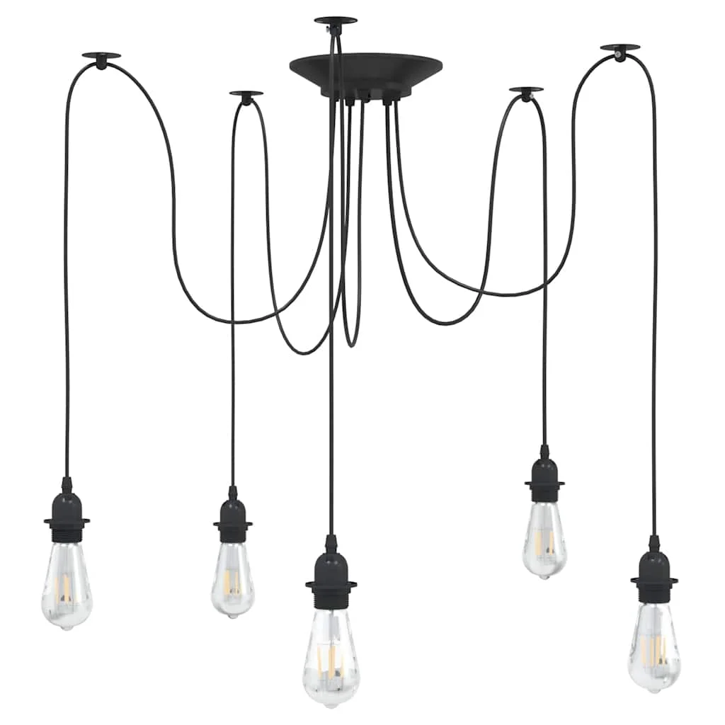 Závesná lampa s 5 objímkami E27 čierny kov
