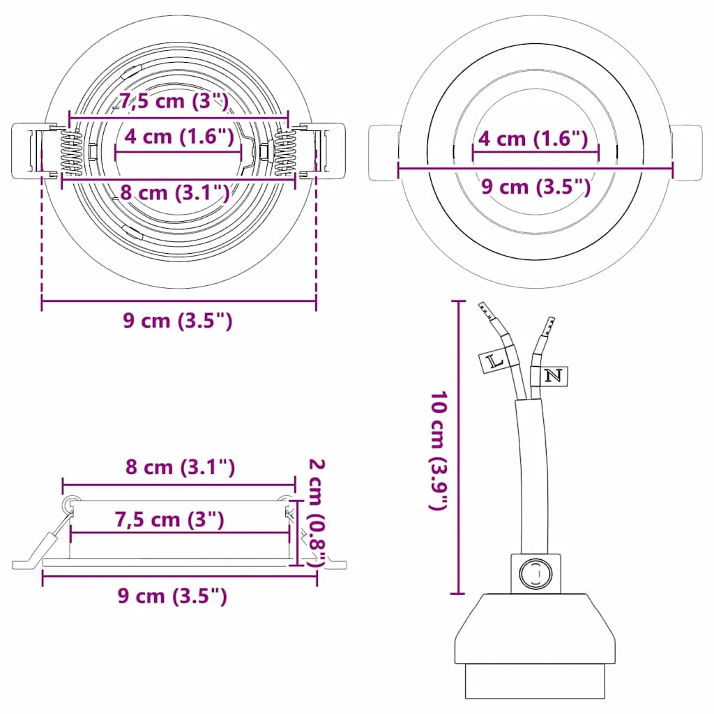 Bodové svetlo 6 pcs Čierna 9 x 9 x 2 cm Hliník