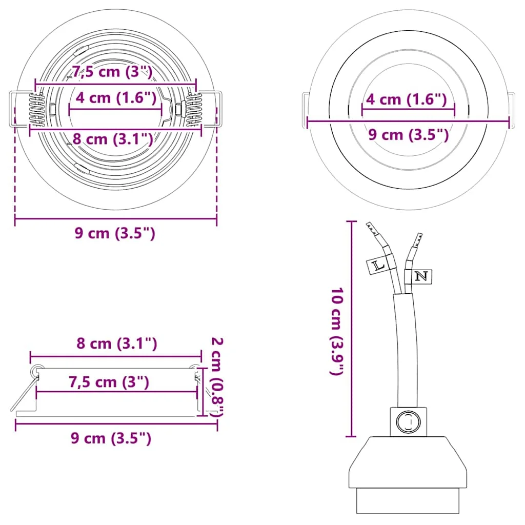 Bodové svetlo 24 pcs Strieborná 9 x 9 x 2 cm Hliník