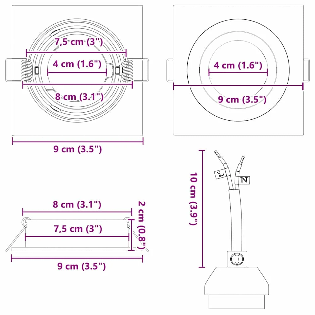 Bodové svetlo 12 pcs Strieborná 9 x 9 x 2 cm Hliník