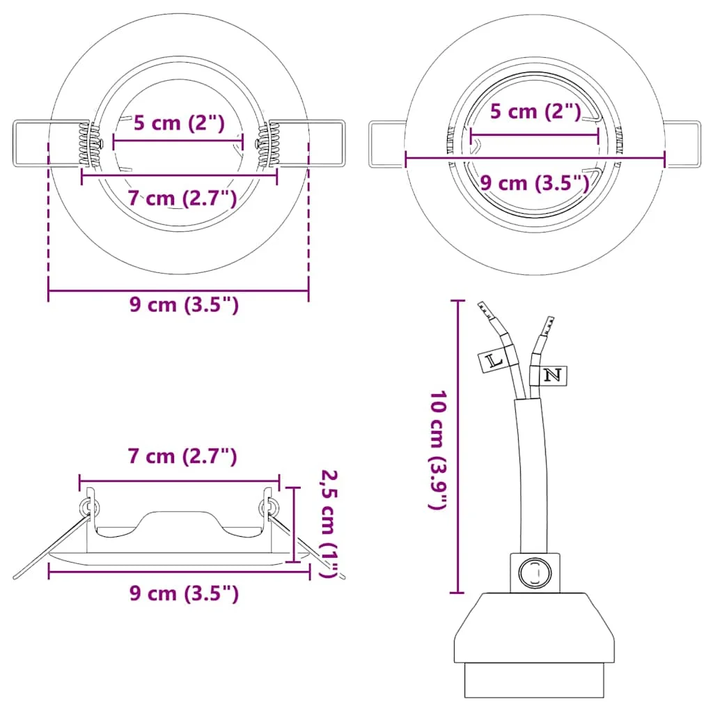 Bodové svetlo 24 pcs Čierna 9 x 9 x 2.5 cm Kov