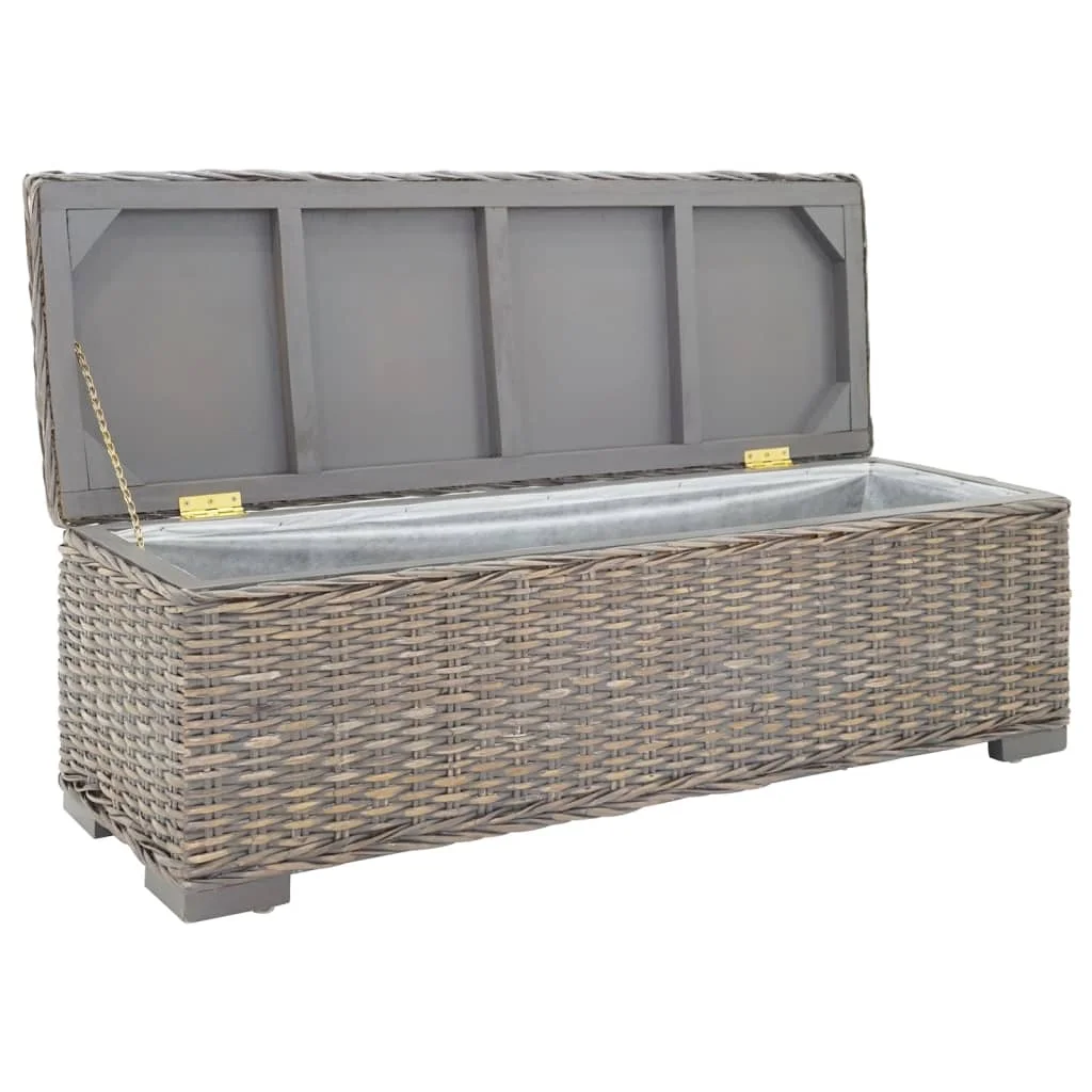 Úložný box sivý 110 cm prírodný ratan Kubu a masívny mahagón