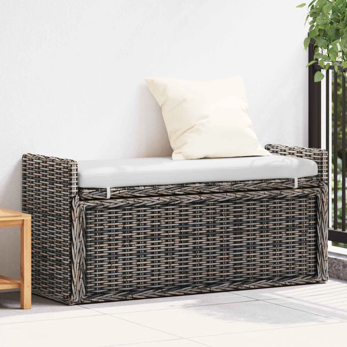 Úložná lavička s vankúšom Čierny umývať 110 x 40 x 50 cm Ratan