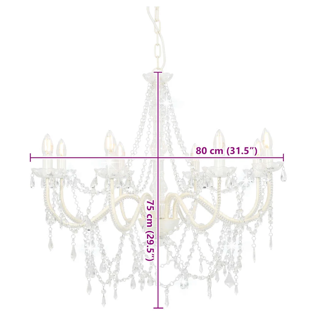 Luster s korálkami biely 8 x E14 žiaroviek