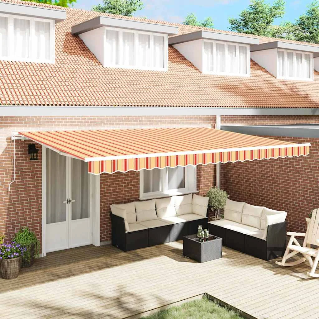 Zatemniteľná markíza Žltá a oranžová 500 × 300 cm Textil a kov