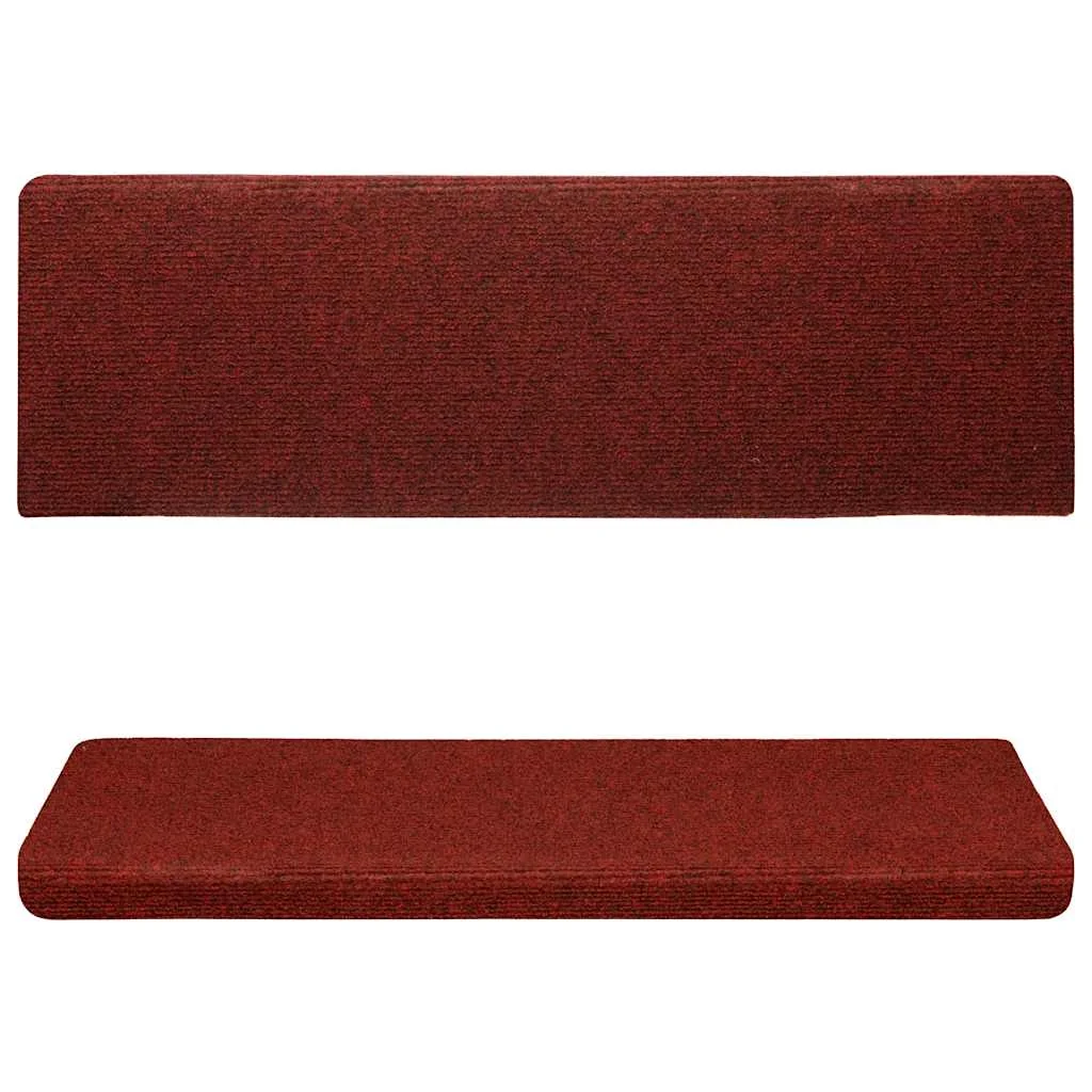 Schodové rohože, samolepiace, 15 ks, 65x21x4 cm, bordovo červené, s obdĺžnikovým okrajom
