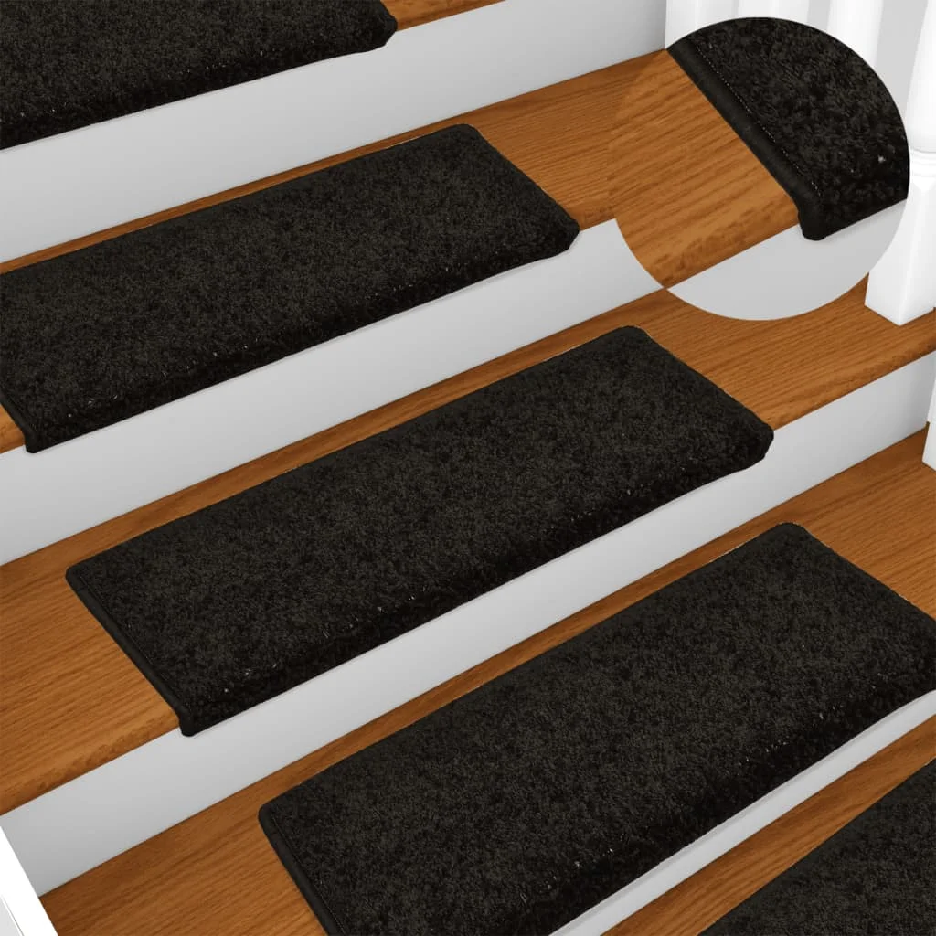Schodové rohože 15 ks 65x21x4 cm čierne s obdĺžnikovým okrajom