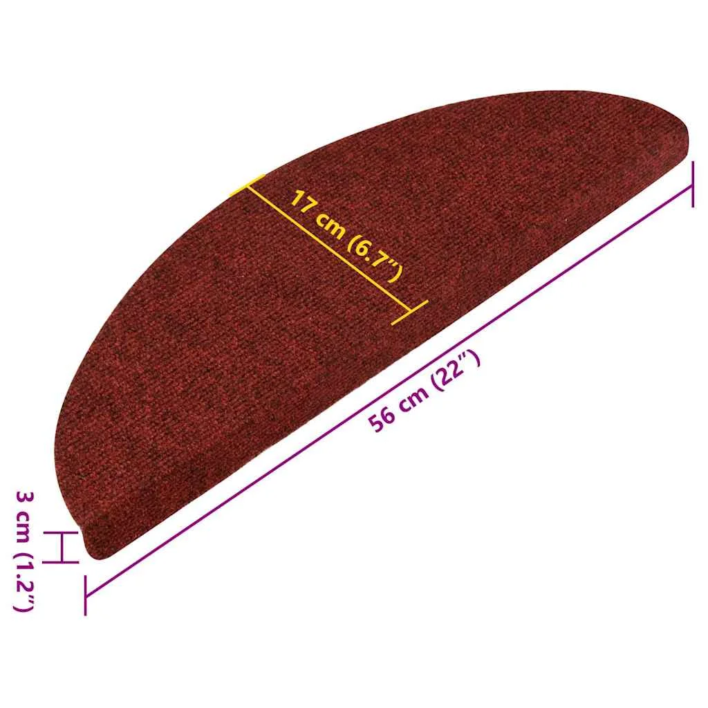 Samolepiace nášľapy na schody 15 ks 56x17x3 cm červené