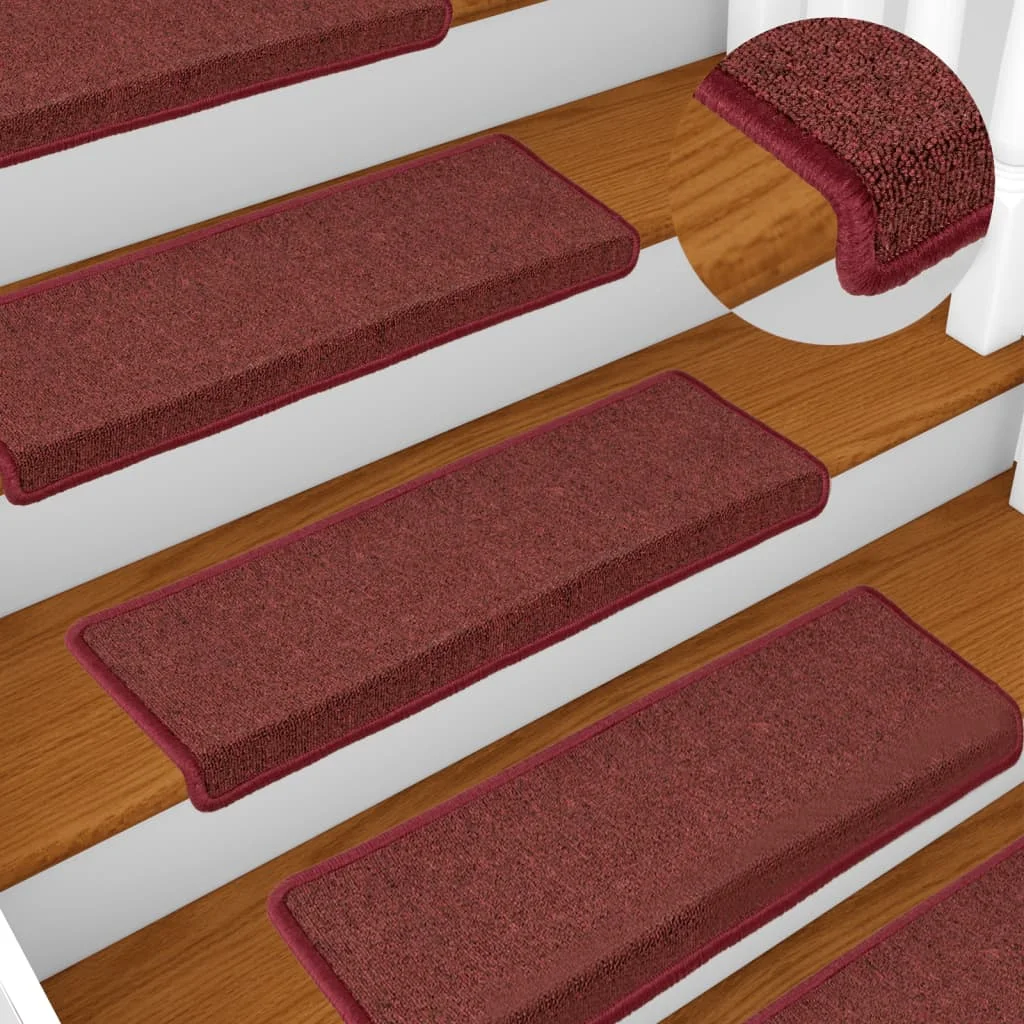 Schodové rohože 15 ks 65x21x4 cm bordové s obdĺžnikovým okrajom