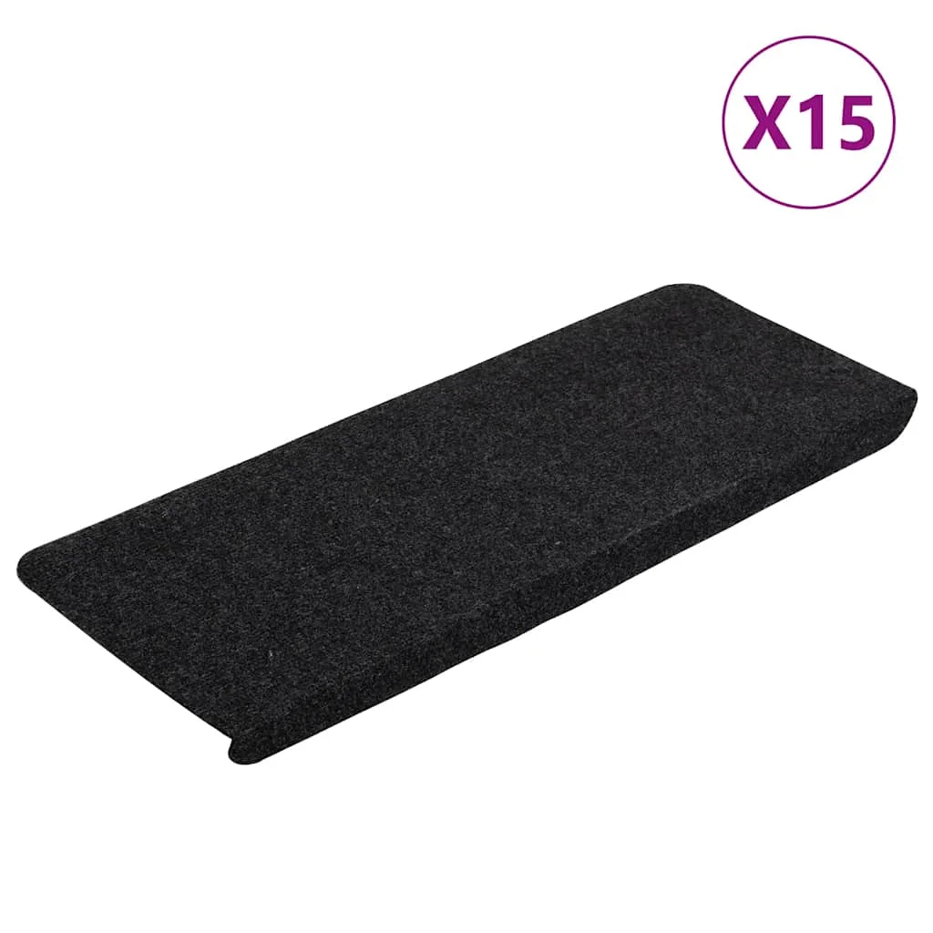 Samolepiace nášľapy na schody 15 ks 65x24,5x3,5 cm čierne
