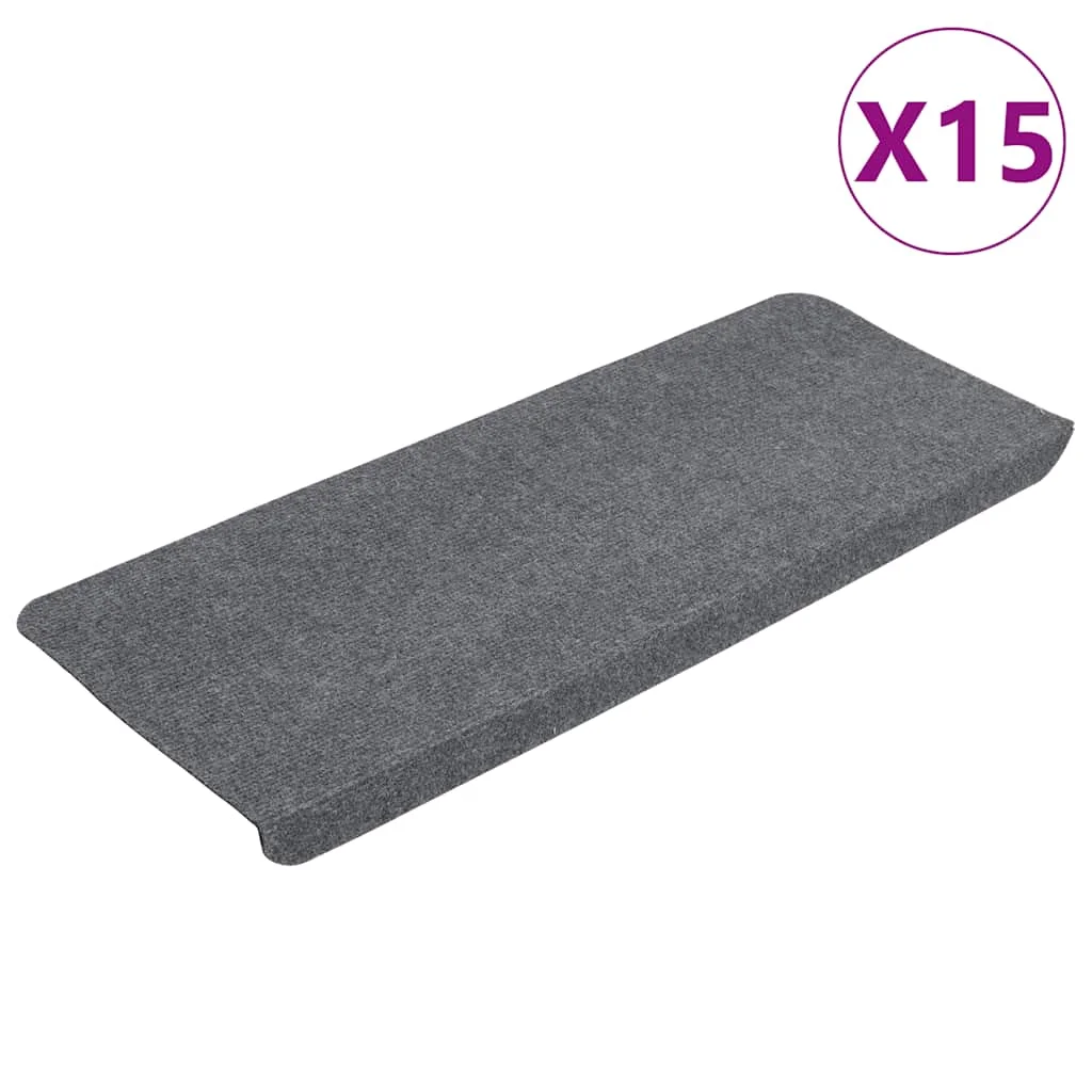 Samolepiace nášľapy na schody 15 ks 65x24,5x3,5 cm sivé