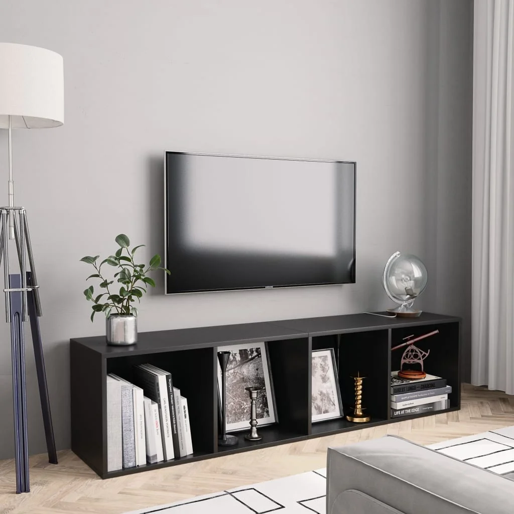 Knižnica/TV skrinka, čierna 143x30x36 cm