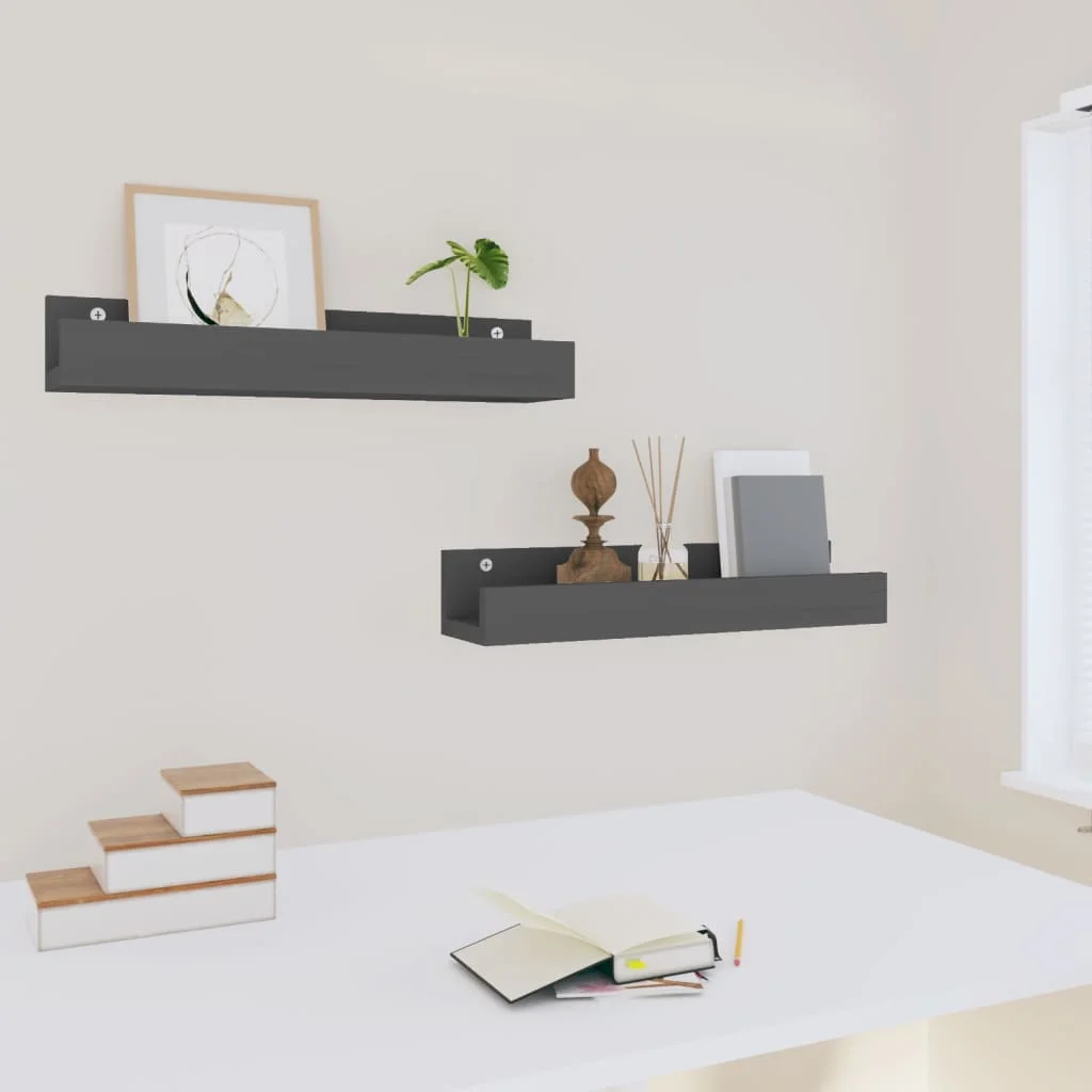 Nástenné skrinky 2 ks sivé 50x12x9 cm masívna borovica