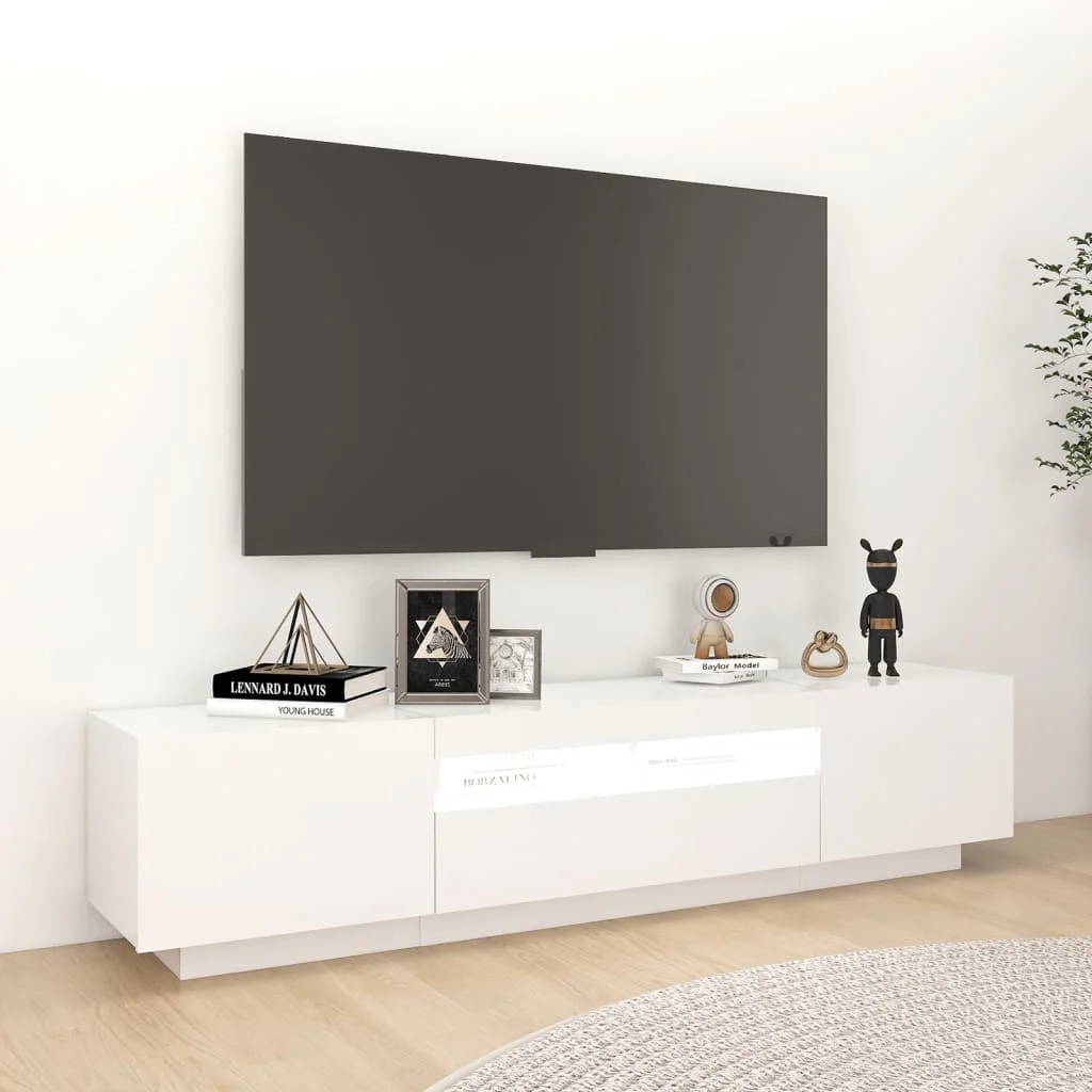 TV skrinka s LED svetlami biela 180x35x40 cm