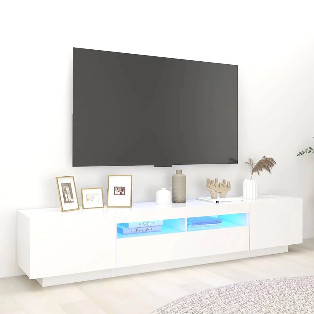 TV skrinka s LED svetlami biela 200x35x40 cm