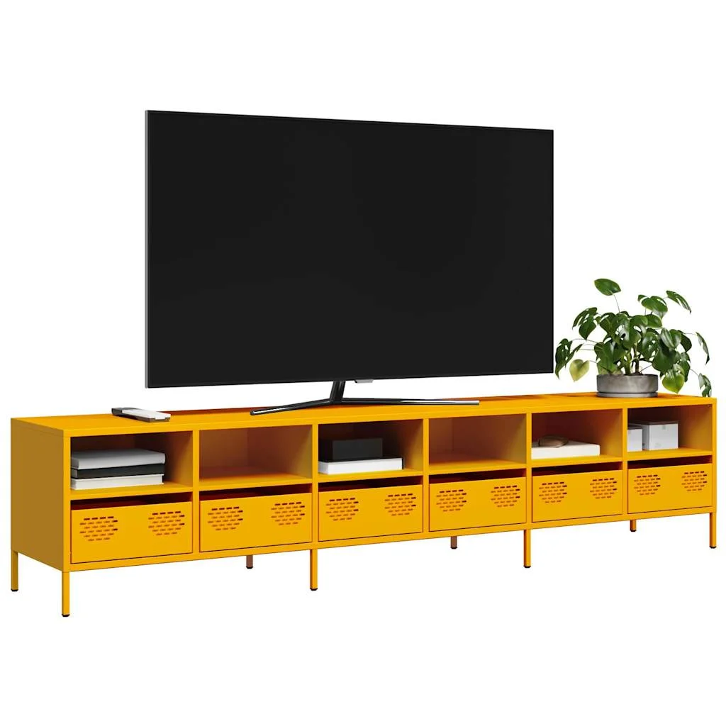 TV skrinka horčicovožltá 202x39x43,5 cm oceľ valcovaná studena