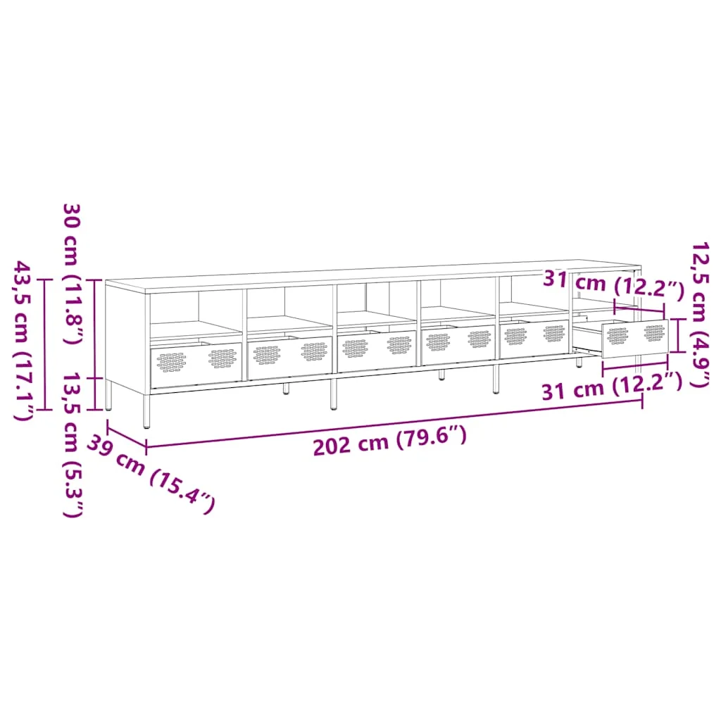 TV skrinka biela 202x39x43,5 cm oceľ valcovaná za studena