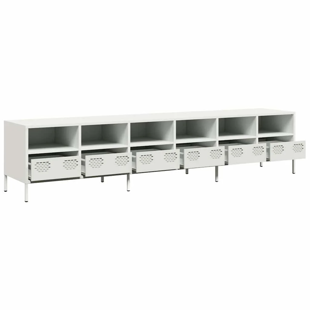 TV skrinka biela 202x39x43,5 cm oceľ valcovaná za studena