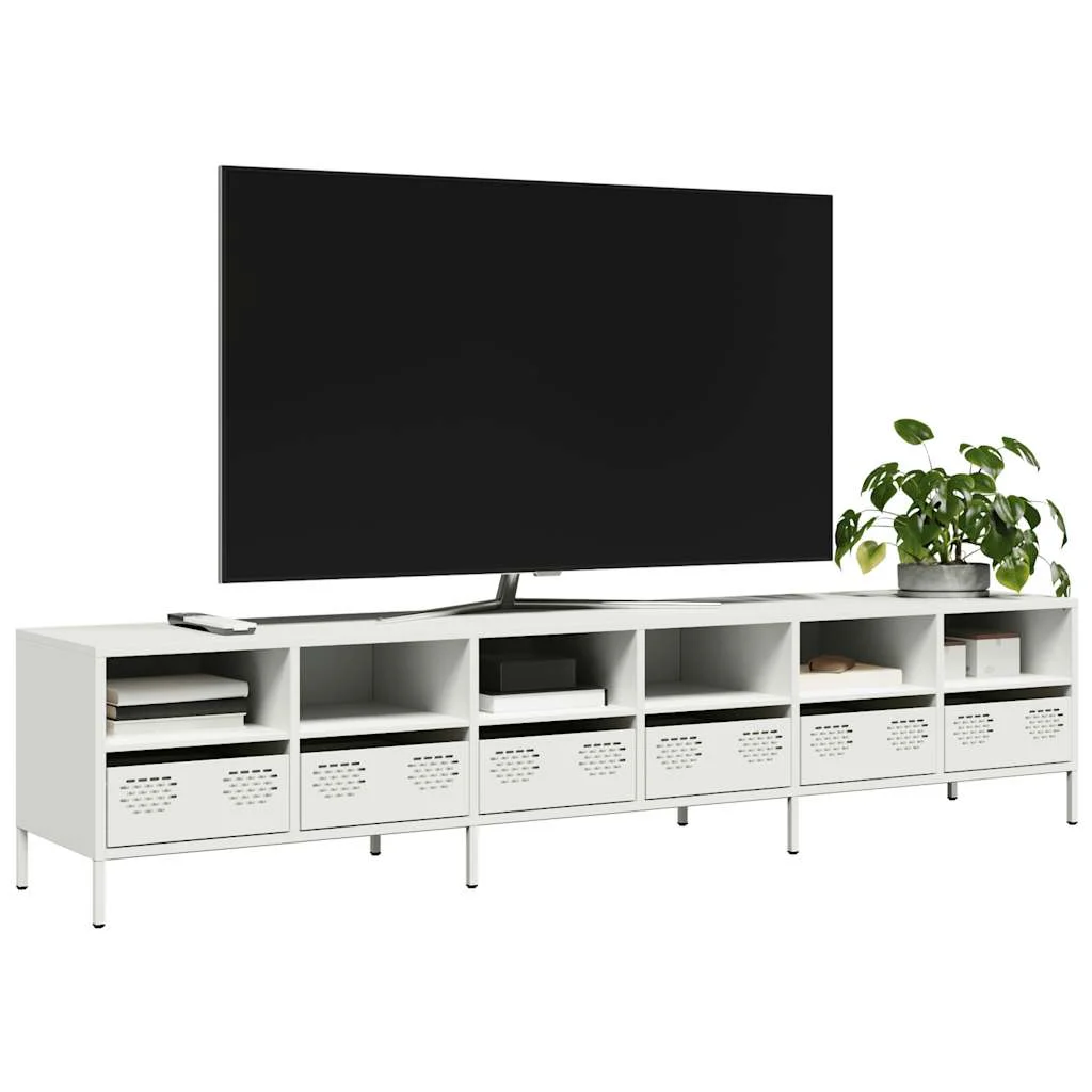 TV skrinka biela 202x39x43,5 cm oceľ valcovaná za studena