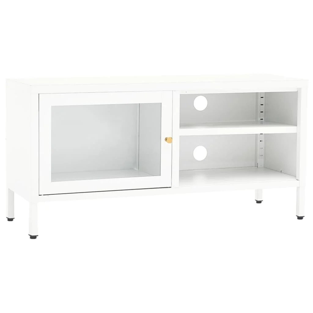 TV skrinka biela 90x30x44 cm oceľ a sklo