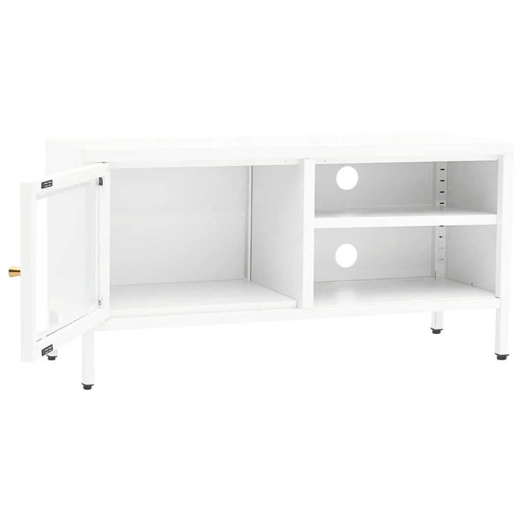 TV skrinka biela 90x30x44 cm oceľ a sklo